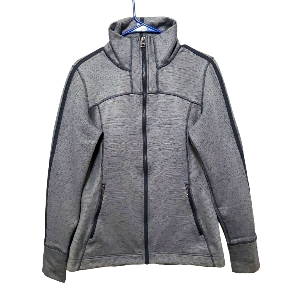 MARMOT Women's Full Zip Mock Neck Gray Stripped Sz L